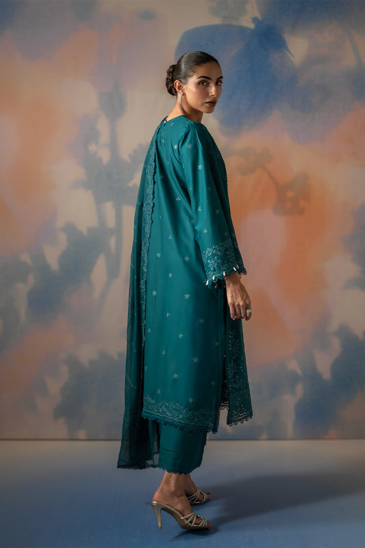 3 PIECE EMBROIDERED LAWN SUIT-TEAL OPULENCE (UNSTITCHED)