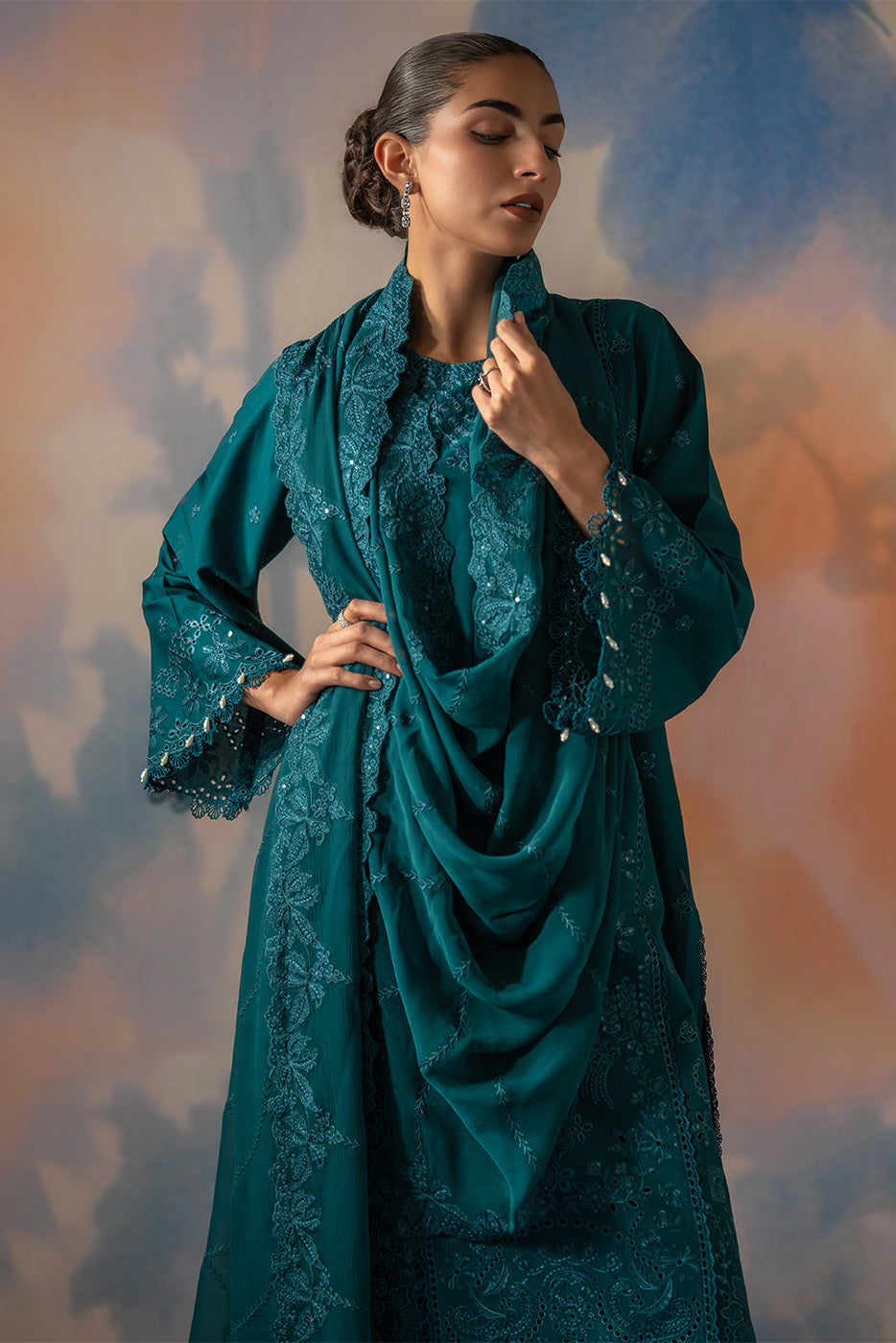 3 PIECE EMBROIDERED LAWN SUIT-TEAL OPULENCE (UNSTITCHED)