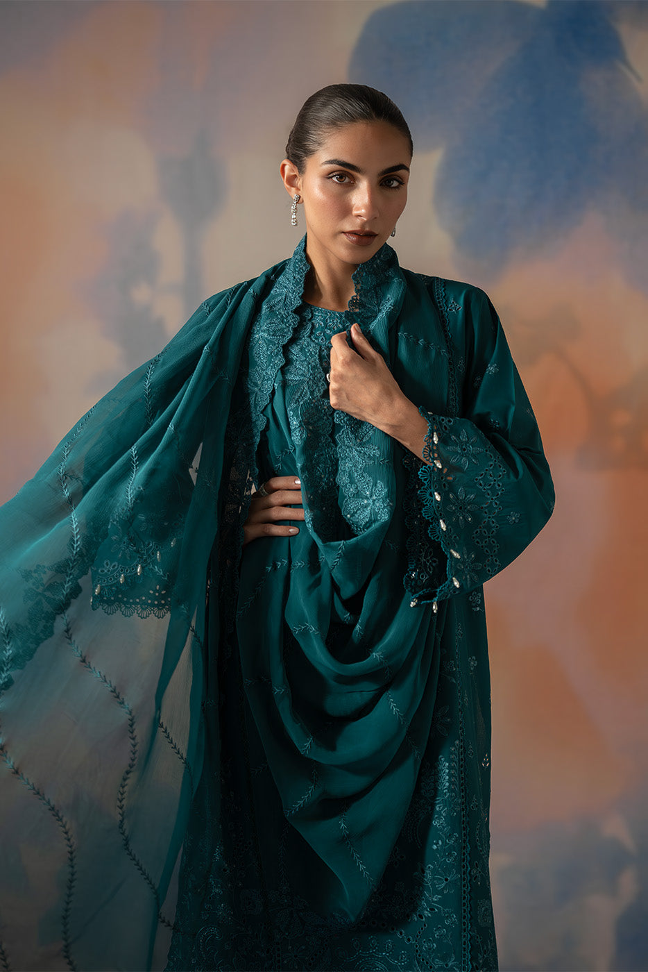 3 PIECE EMBROIDERED LAWN SUIT-TEAL OPULENCE (UNSTITCHED)