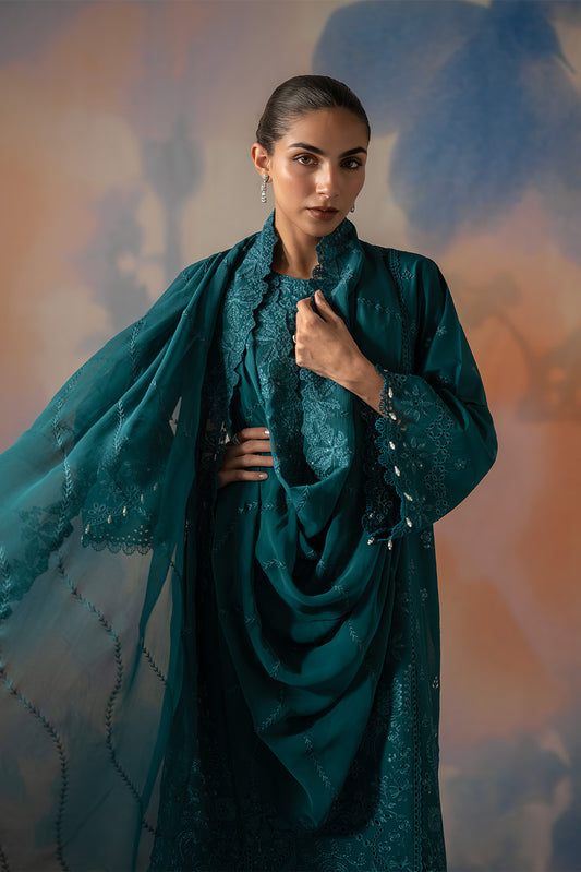 3 PIECE EMBROIDERED LAWN SUIT-TEAL OPULENCE (UNSTITCHED)