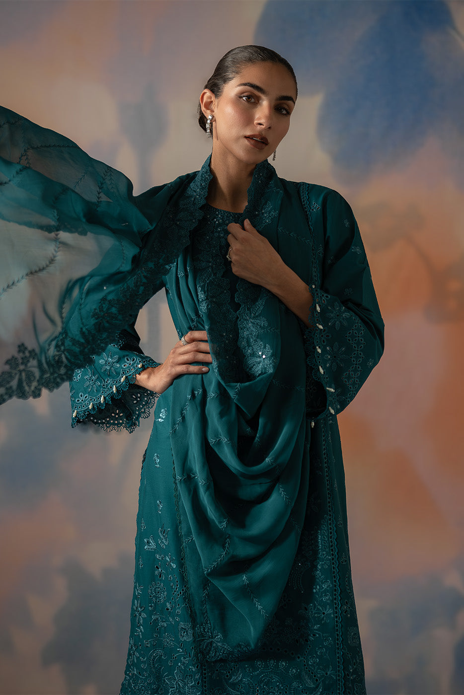 3 PIECE EMBROIDERED LAWN SUIT-TEAL OPULENCE (UNSTITCHED)