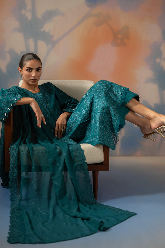 3 PIECE EMBROIDERED LAWN SUIT-TEAL OPULENCE (UNSTITCHED)