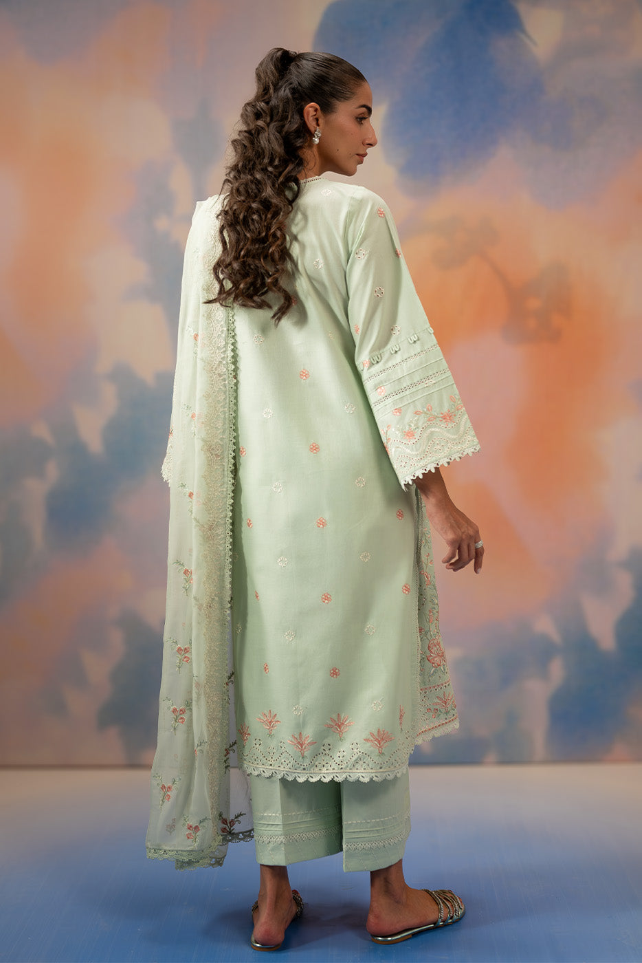 3 PIECE EMBROIDERED LAWN SUIT-MINT HALO (UNSTITCHED)
