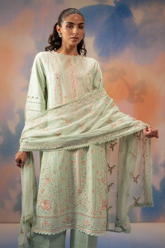 3 PIECE EMBROIDERED LAWN SUIT-MINT HALO (UNSTITCHED)