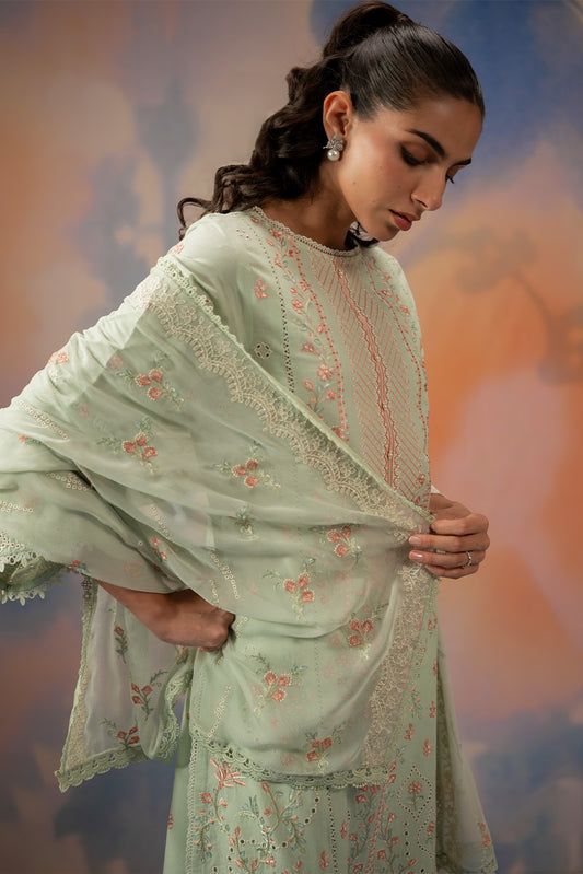 3 PIECE EMBROIDERED LAWN SUIT-MINT HALO (UNSTITCHED)