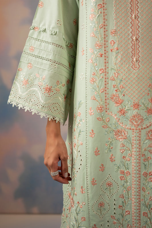 3 PIECE EMBROIDERED LAWN SUIT-MINT HALO (UNSTITCHED)