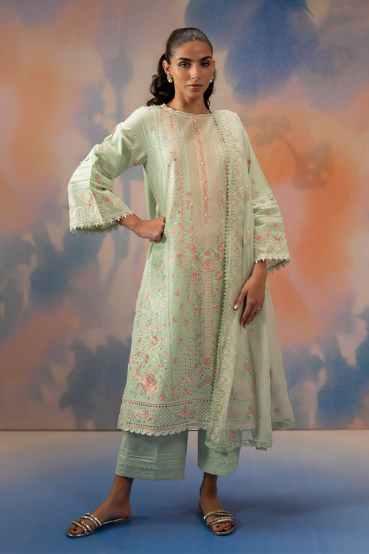 3 PIECE EMBROIDERED LAWN SUIT-MINT HALO (UNSTITCHED)