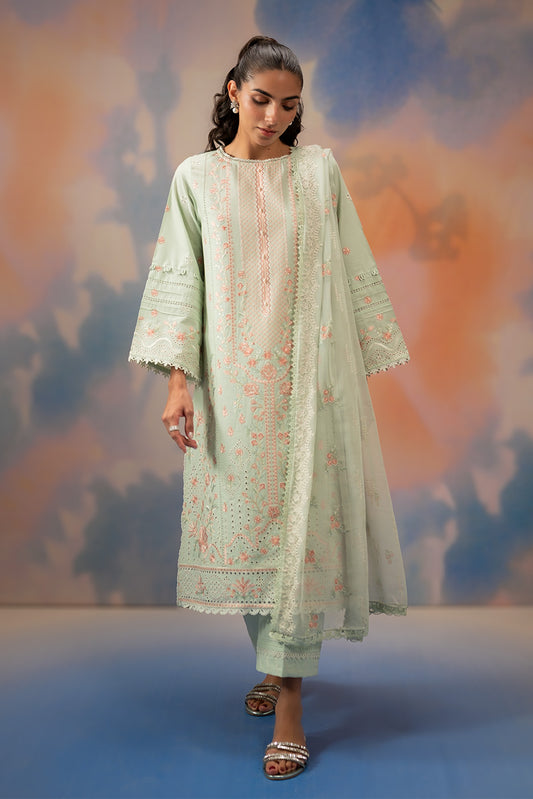3 PIECE EMBROIDERED LAWN SUIT-MINT HALO (UNSTITCHED)