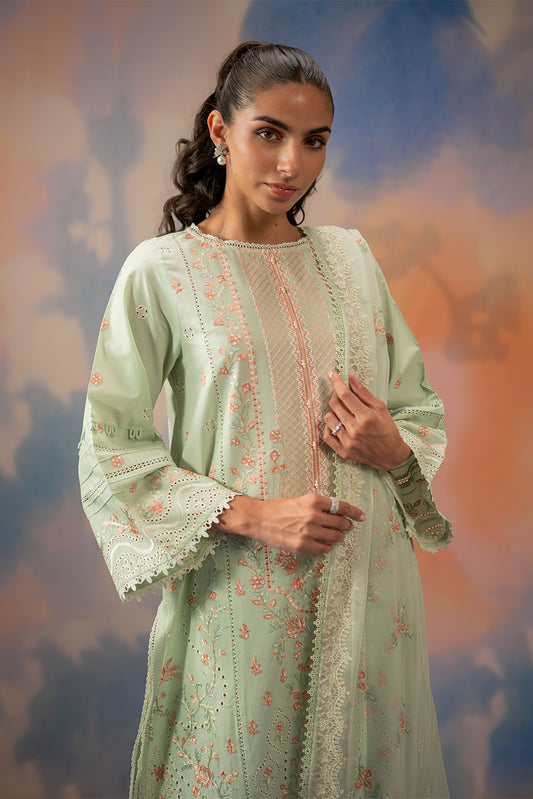 3 PIECE EMBROIDERED LAWN SUIT-MINT HALO (UNSTITCHED)