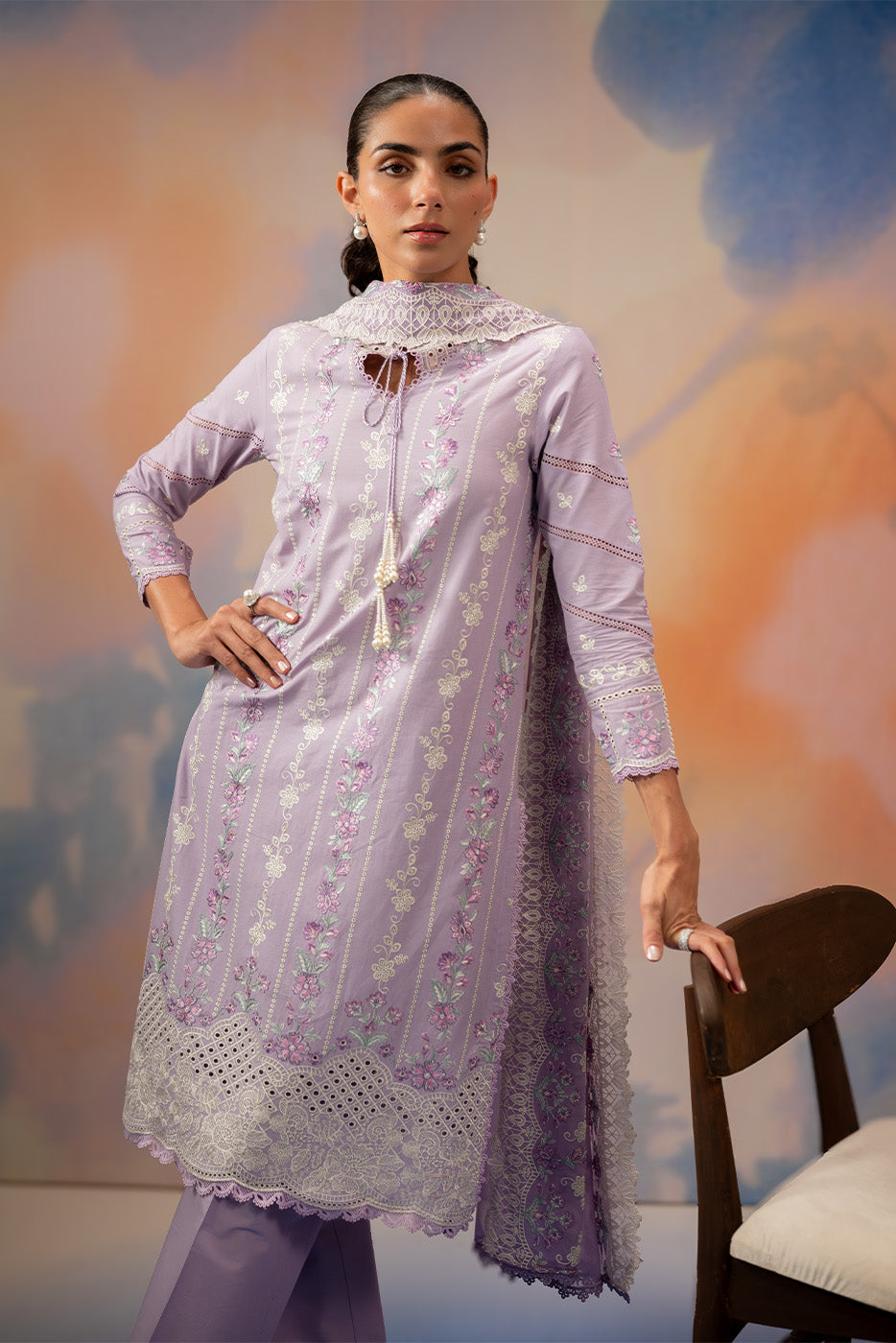 3 PIECE EMBROIDERED LAWN SUIT-LAVENDER LUXE (UNSTITCHED)