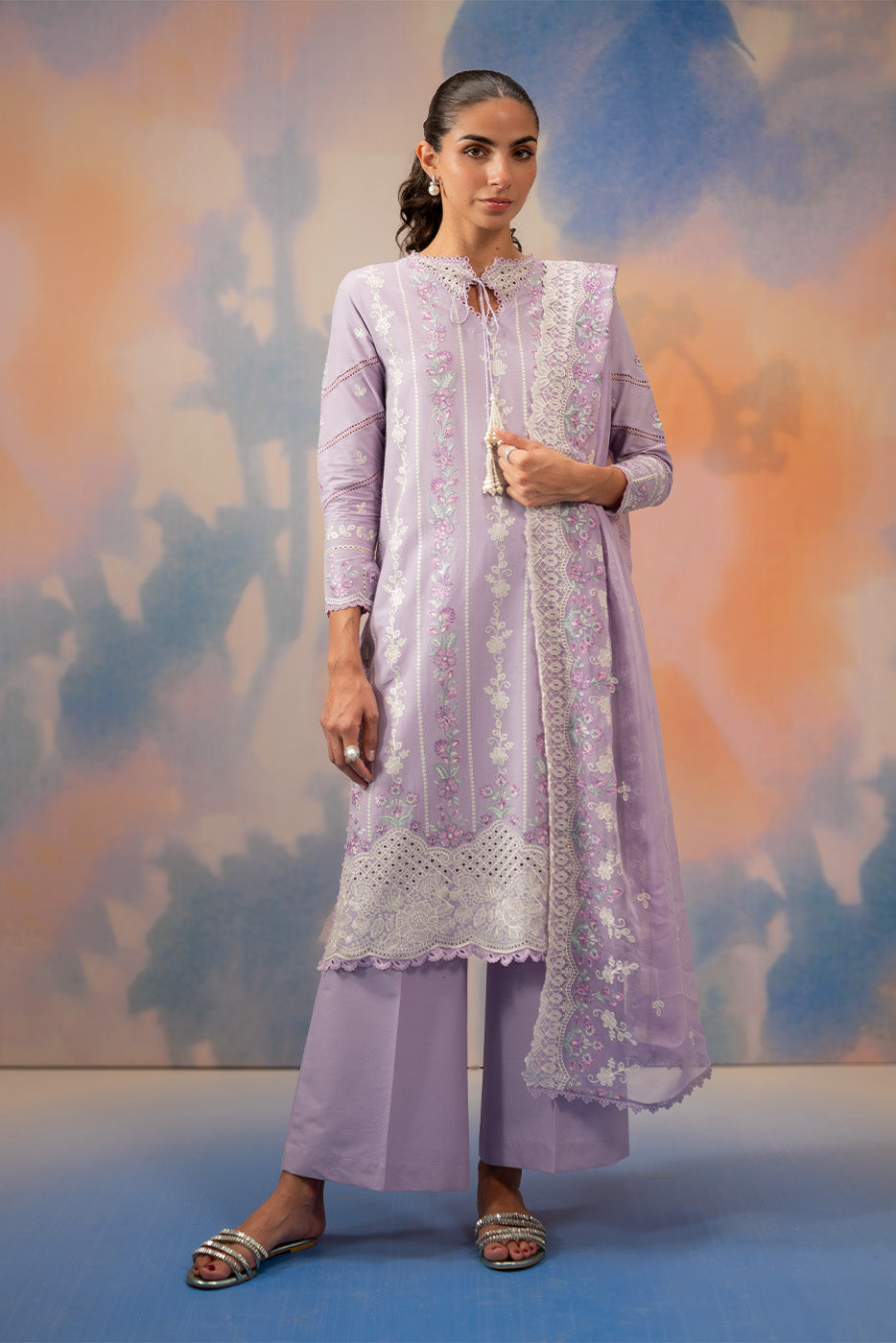 3 PIECE EMBROIDERED LAWN SUIT-LAVENDER LUXE (UNSTITCHED)