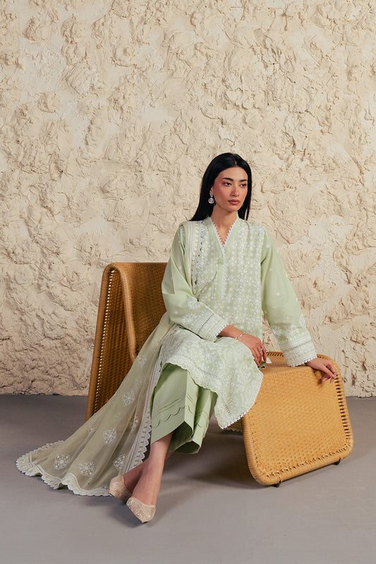 3 PIECE EMBROIDERED LAWN SUIT-MINT FROST (UNSTITCHED)