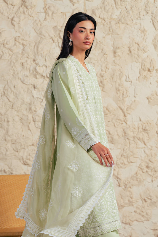 3 PIECE EMBROIDERED LAWN SUIT-MINT FROST (UNSTITCHED)
