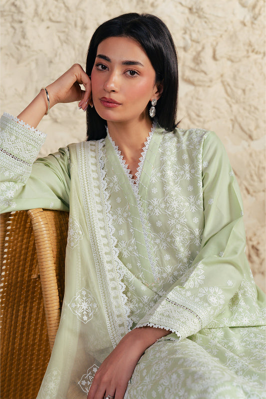3 PIECE EMBROIDERED LAWN SUIT-MINT FROST (UNSTITCHED)