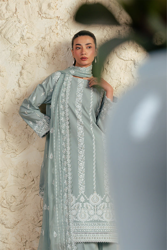 3 PIECE EMBROIDERED LAWN SUIT-MISTY JADE (UNSTITCHED)