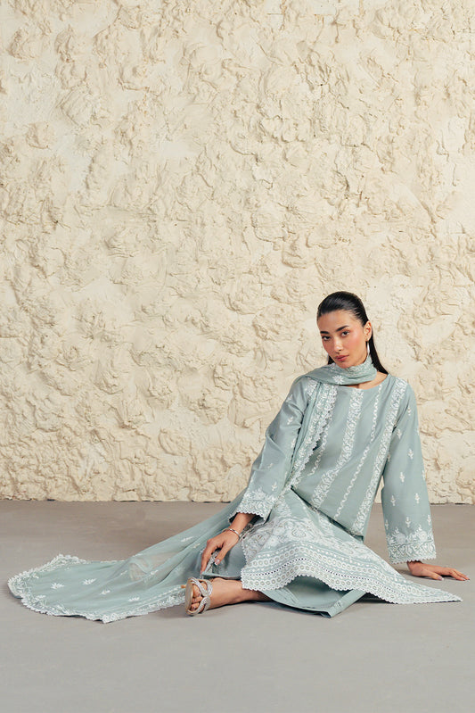 3 PIECE EMBROIDERED LAWN SUIT-MISTY JADE (UNSTITCHED)