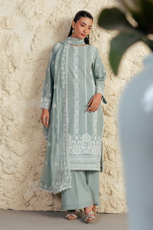 3 PIECE EMBROIDERED LAWN SUIT-MISTY JADE (UNSTITCHED)