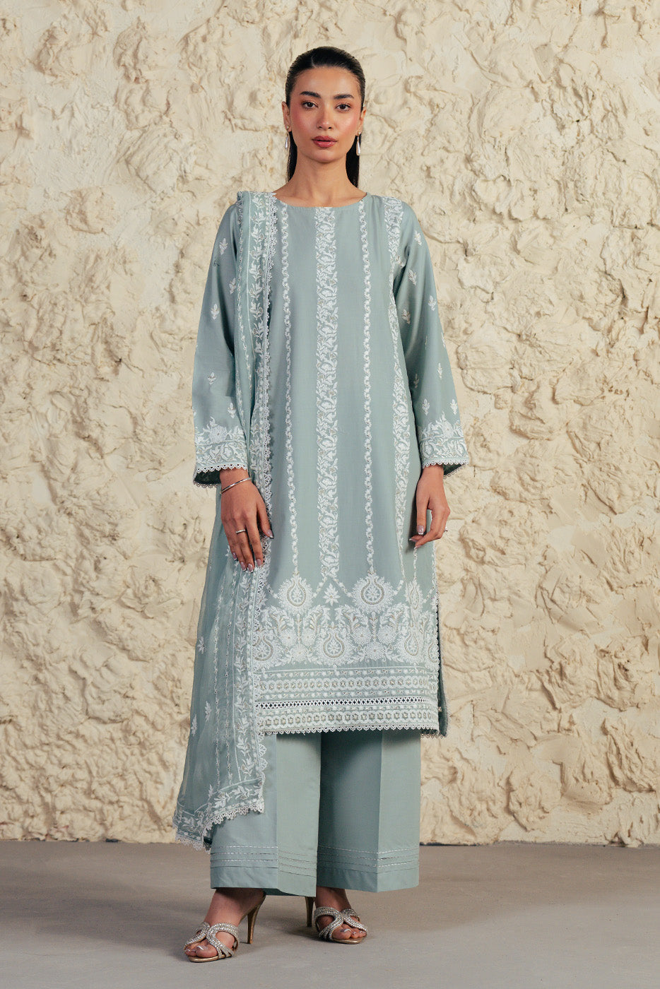 3 PIECE EMBROIDERED LAWN SUIT-MISTY JADE (UNSTITCHED)