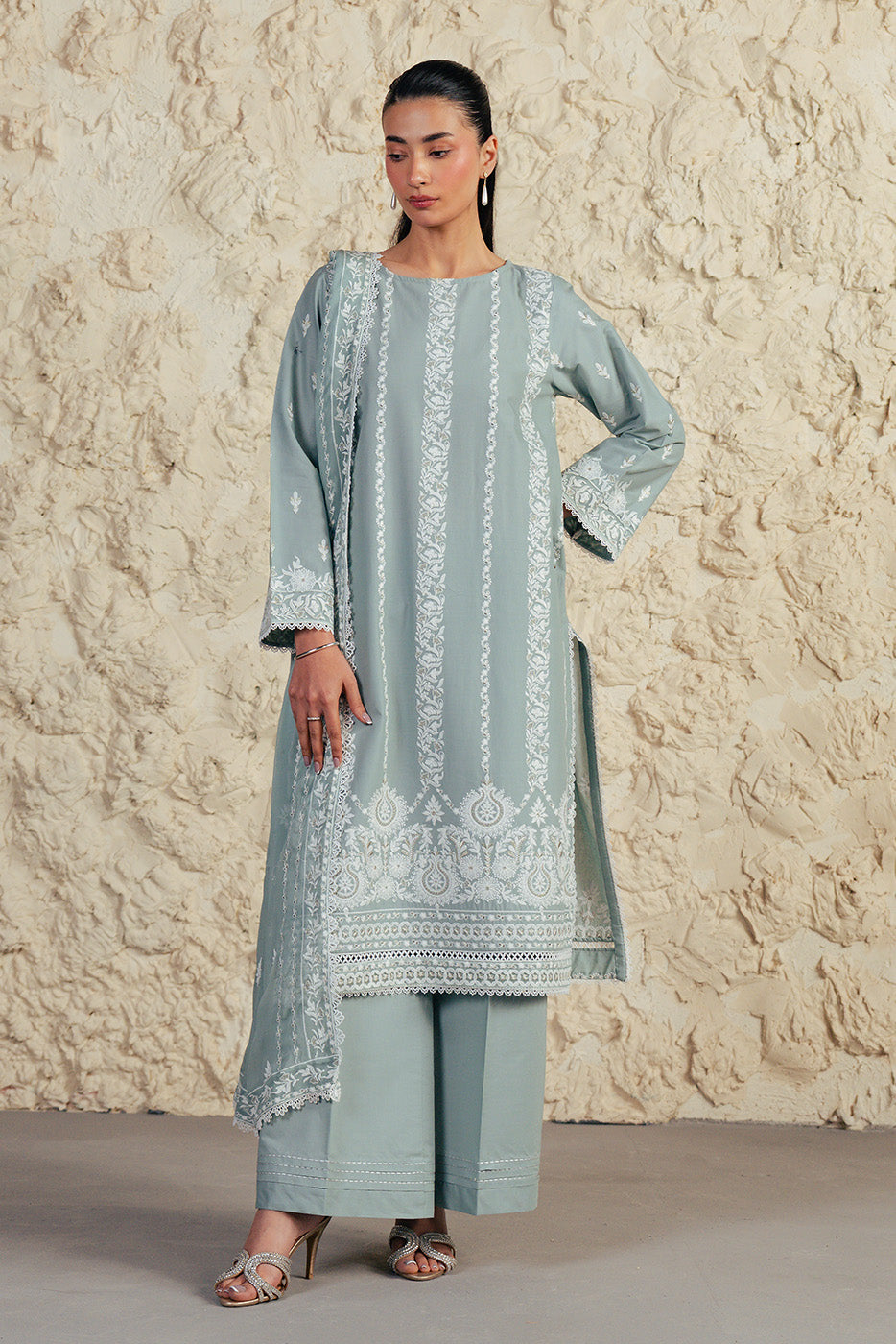 3 PIECE EMBROIDERED LAWN SUIT-MISTY JADE (UNSTITCHED)