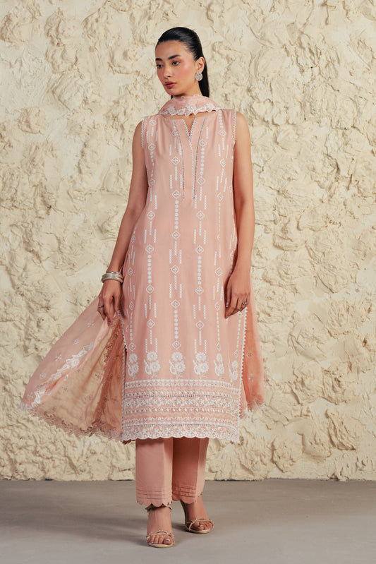 3 PIECE EMBROIDERED LAWN SUIT-CORAL HAZE (UNSTITCHED)