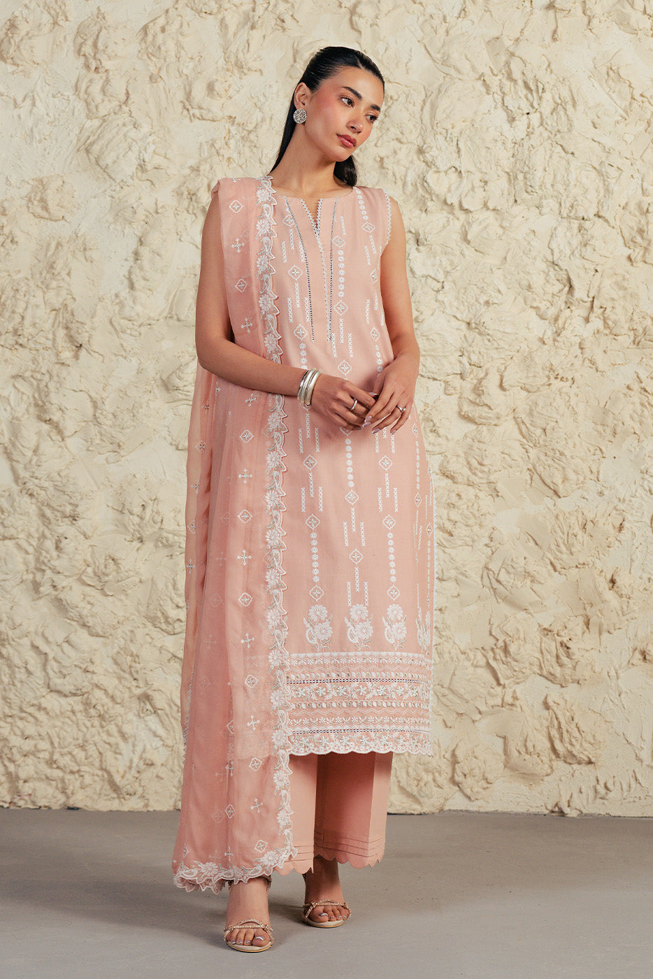 3 PIECE EMBROIDERED LAWN SUIT-CORAL HAZE (UNSTITCHED)