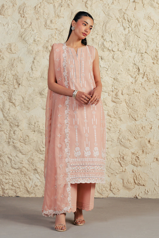 3 PIECE EMBROIDERED LAWN SUIT-CORAL HAZE (UNSTITCHED)