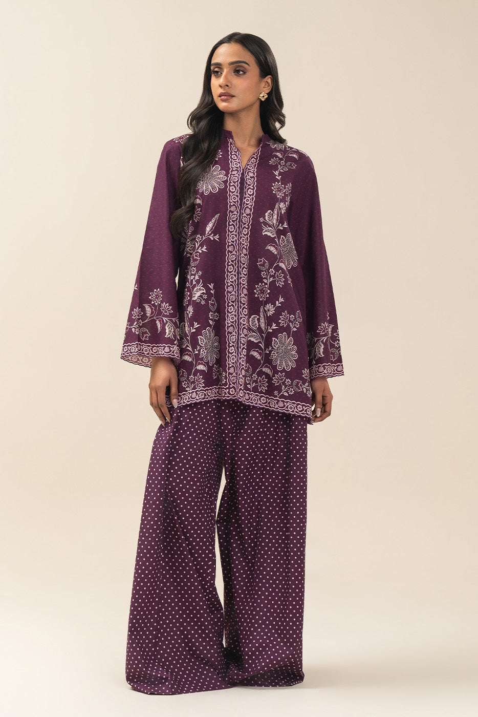 2 PIECE PRINTED LAWN SUIT-POLKA PETALS (UNSTITCHED)