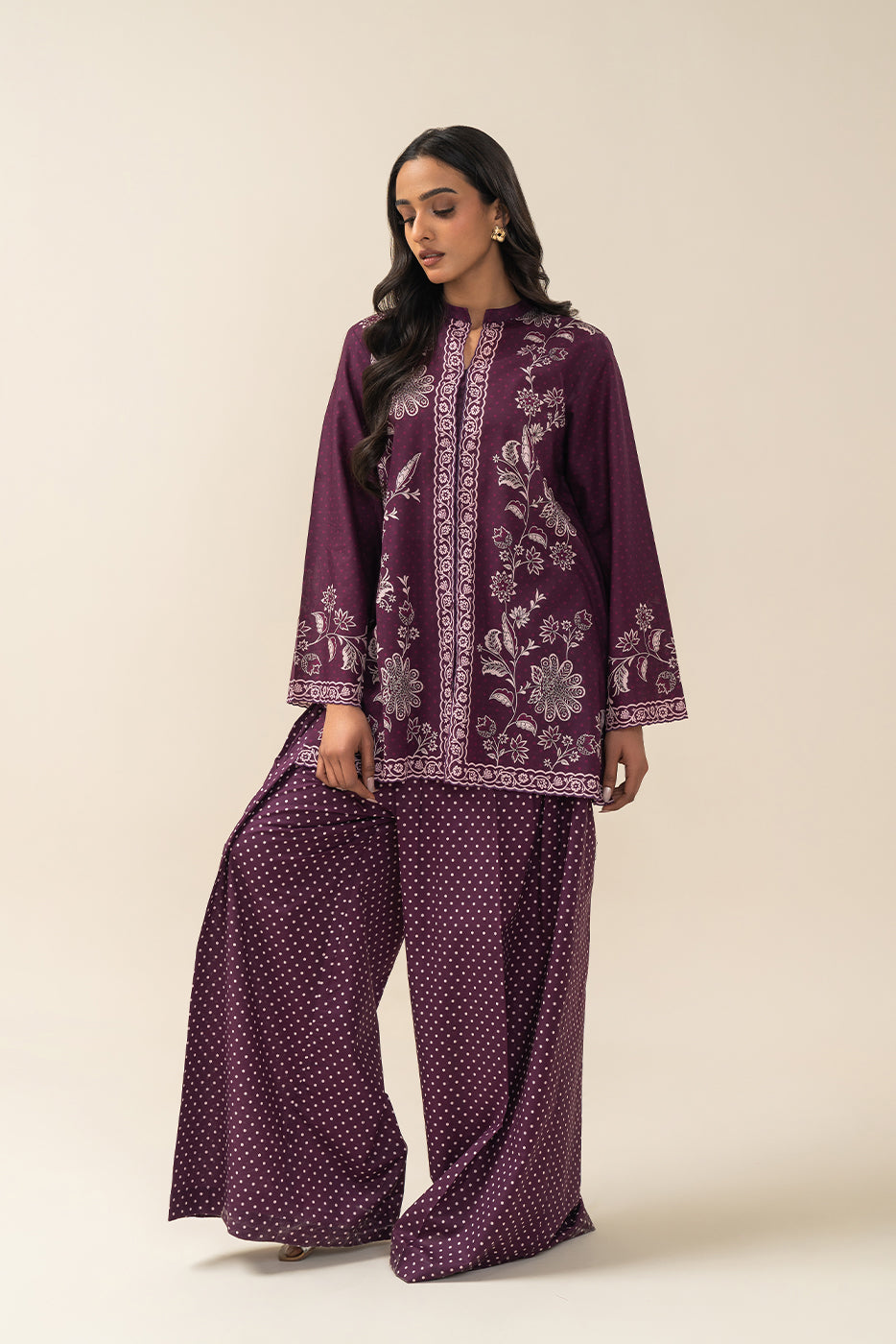 2 PIECE PRINTED LAWN SUIT-POLKA PETALS (UNSTITCHED)