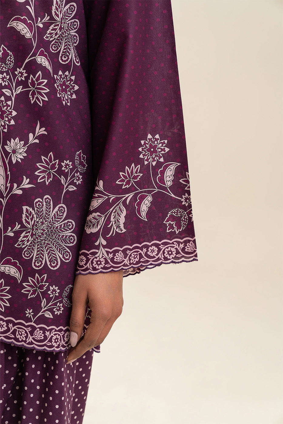 2 PIECE PRINTED LAWN SUIT-POLKA PETALS (UNSTITCHED)