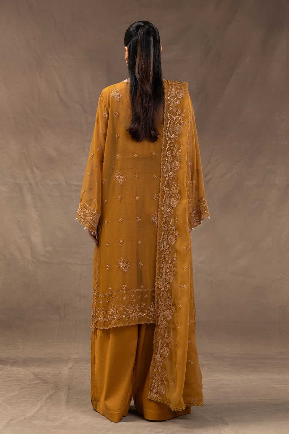 4 PIECE EMBROIDERED CHIFFON SUIT-GOLD SECRET (UNSTITCHED)