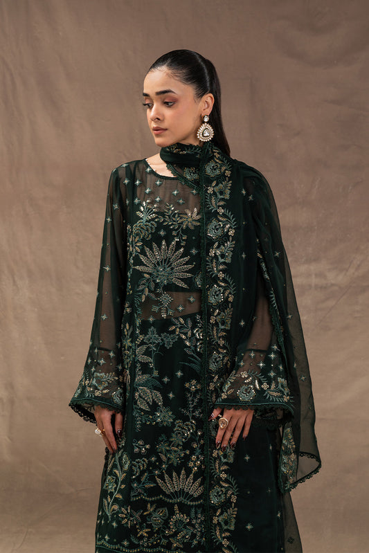 4 PIECE EMBROIDERED CHIFFON SUIT-EVERGREEN GROVE (UNSTITCHED)