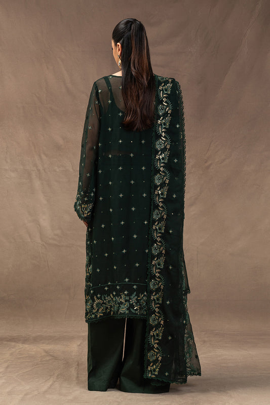 4 PIECE EMBROIDERED CHIFFON SUIT-EVERGREEN GROVE (UNSTITCHED)