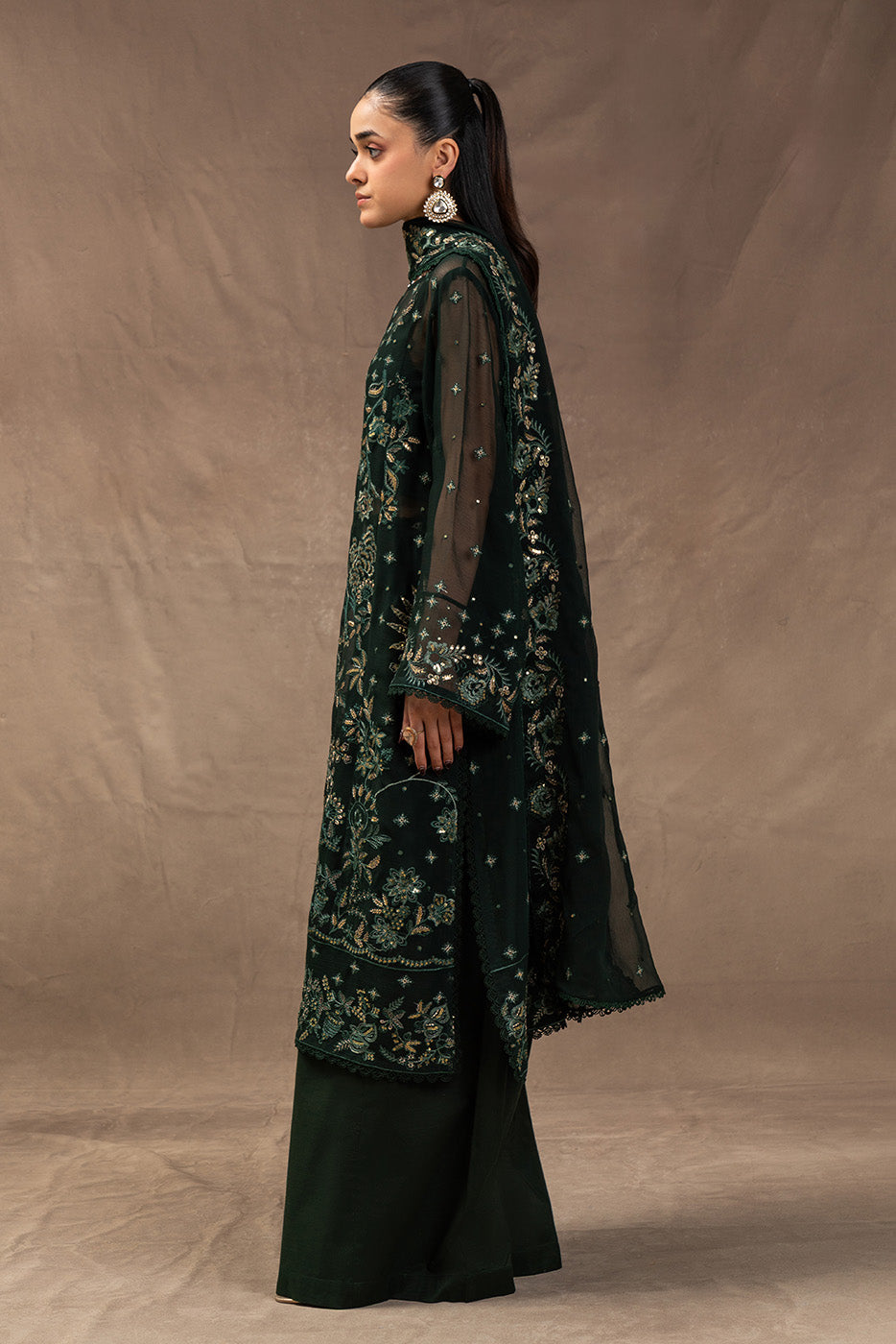 4 PIECE EMBROIDERED CHIFFON SUIT-EVERGREEN GROVE (UNSTITCHED)