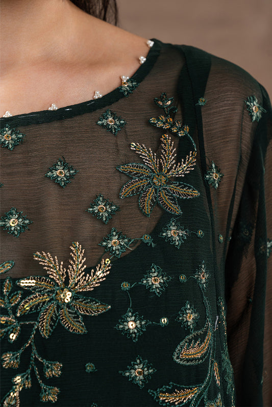4 PIECE EMBROIDERED CHIFFON SUIT-EVERGREEN GROVE (UNSTITCHED)