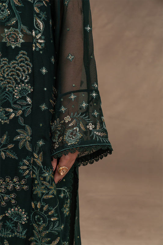 4 PIECE EMBROIDERED CHIFFON SUIT-EVERGREEN GROVE (UNSTITCHED)