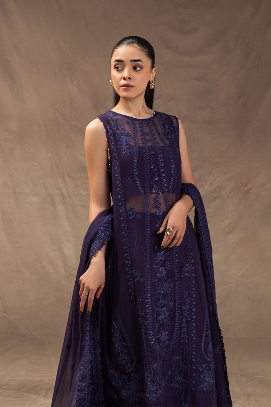 4 PIECE EMBROIDERED CHIFFON SUIT-FEMME NOIR (UNSTITCHED)