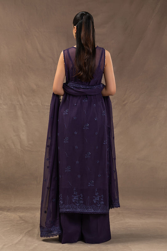 4 PIECE EMBROIDERED CHIFFON SUIT-FEMME NOIR (UNSTITCHED)