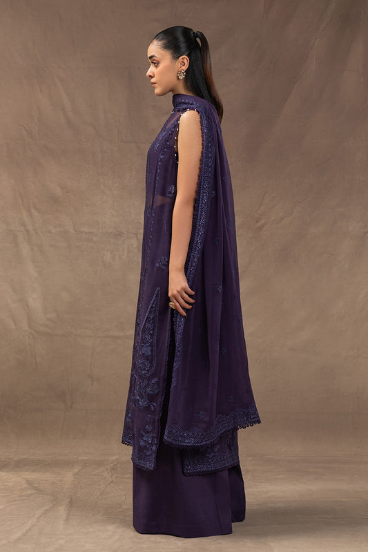 4 PIECE EMBROIDERED CHIFFON SUIT-FEMME NOIR (UNSTITCHED)