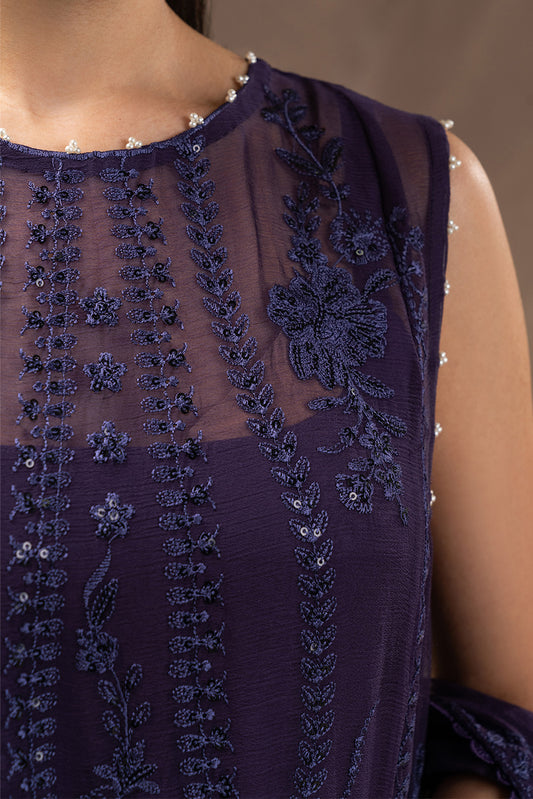 4 PIECE EMBROIDERED CHIFFON SUIT-FEMME NOIR (UNSTITCHED)