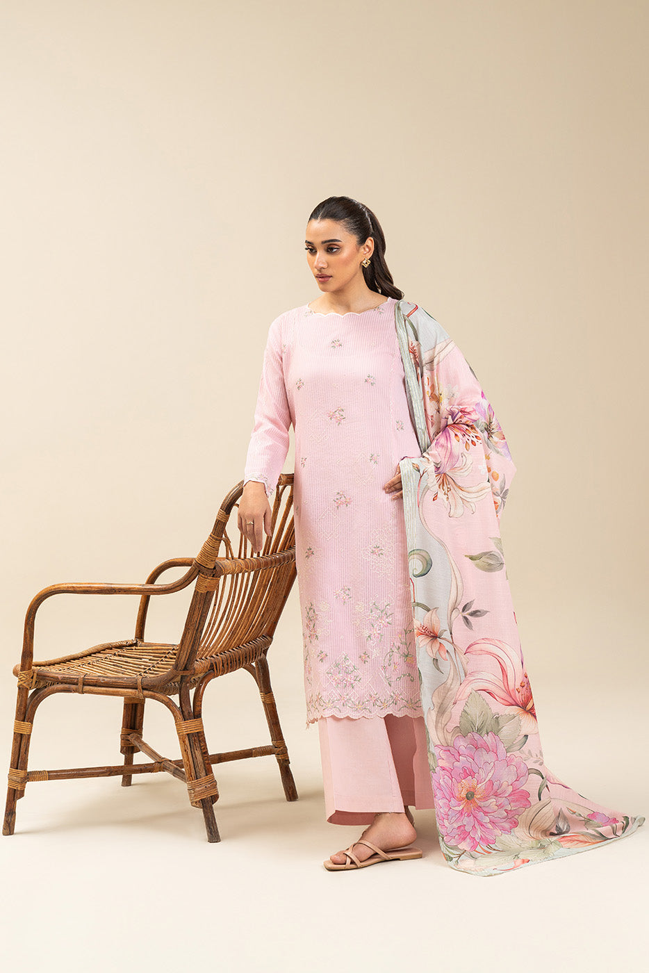 3 PIECE EMBROIDERED  TEXTURED LAWN SUIT-CORSAGE (UNSTITCHED)