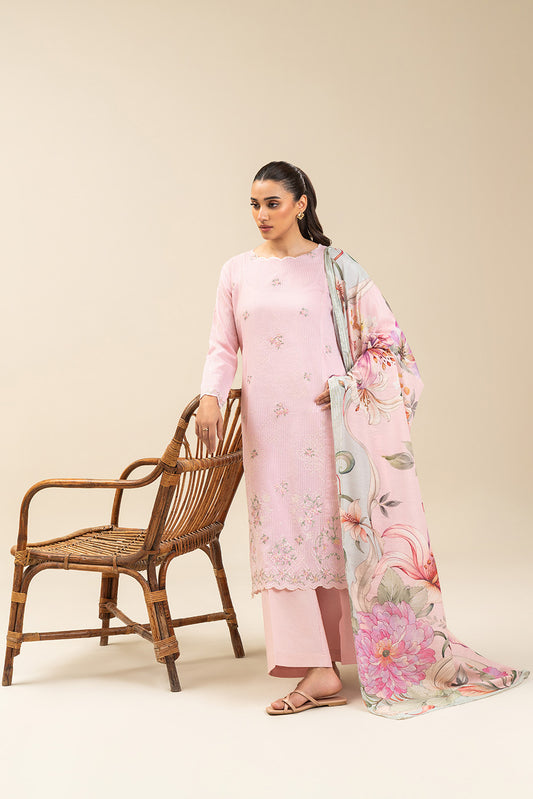 3 PIECE EMBROIDERED  TEXTURED LAWN SUIT-CORSAGE (UNSTITCHED)