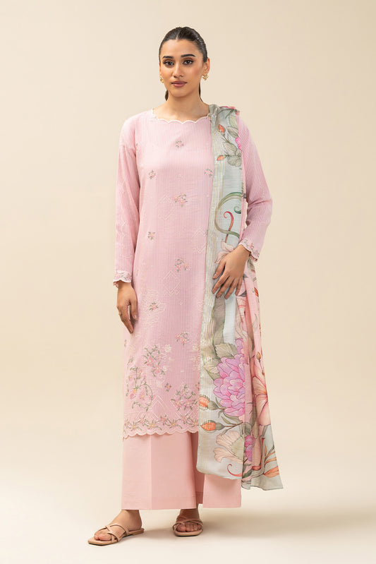 3 PIECE EMBROIDERED  TEXTURED LAWN SUIT-CORSAGE (UNSTITCHED)