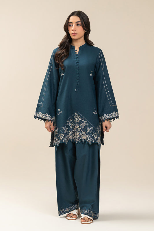2 PIECE EMBROIDERED  TEXTURED LAWN SUIT-TEAL VERVE (UNSTITCHED)
