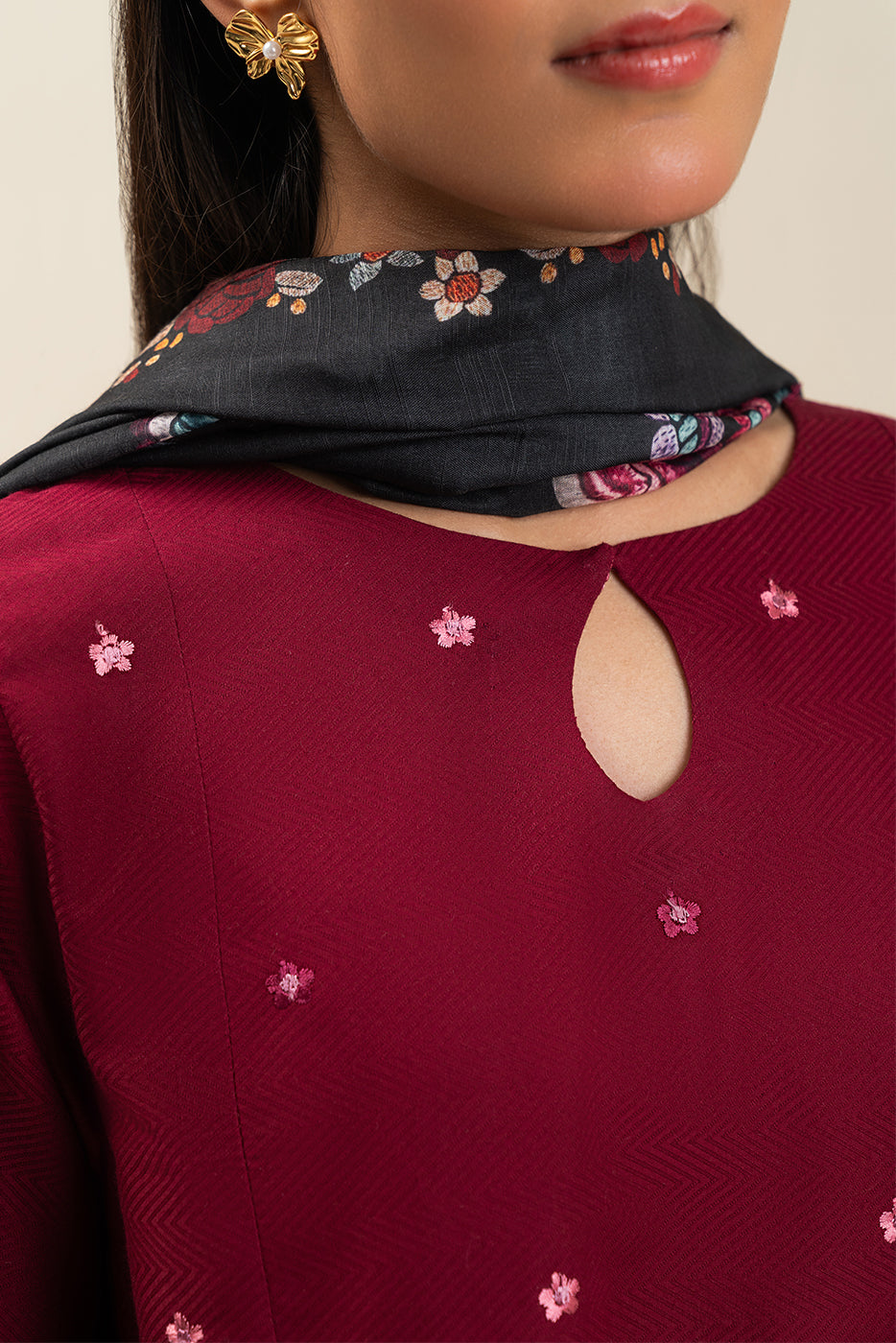 3 PIECE EMBROIDERED  TEXTURED LAWN SUIT-GARNET GRACE (UNSTITCHED)