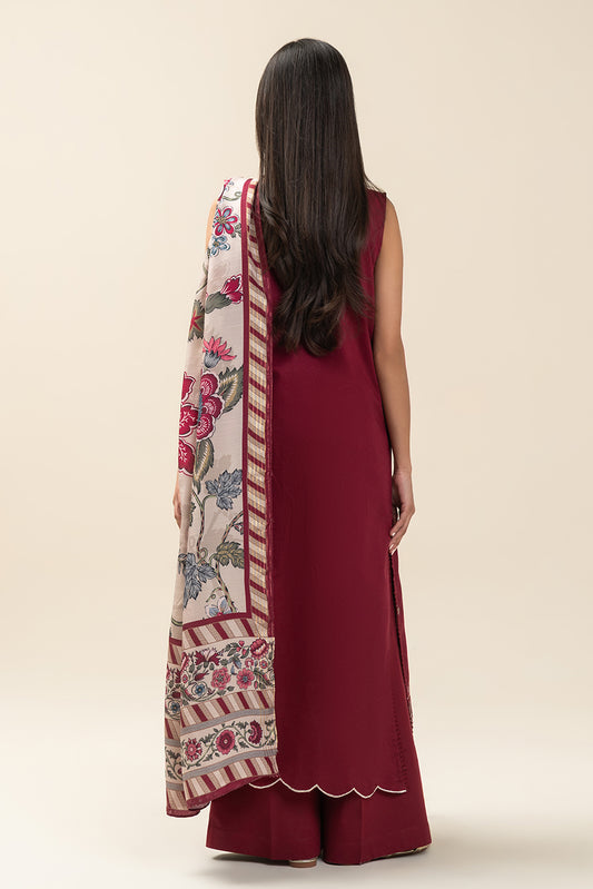 3 PIECE EMBROIDERED  TEXTURED LAWN SUIT-ROUGE MAJESTY (UNSTITCHED)