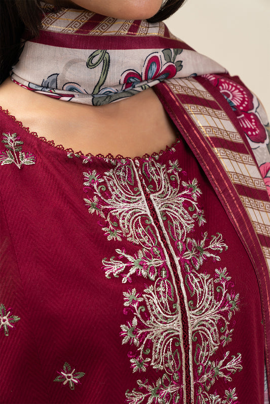 3 PIECE EMBROIDERED  TEXTURED LAWN SUIT-ROUGE MAJESTY (UNSTITCHED)