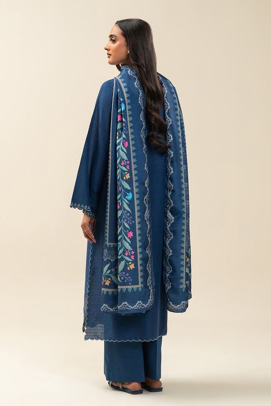 3 PIECE EMBROIDERED  TEXTURED LAWN SUIT-INDIGO HAZE (UNSTITCHED)