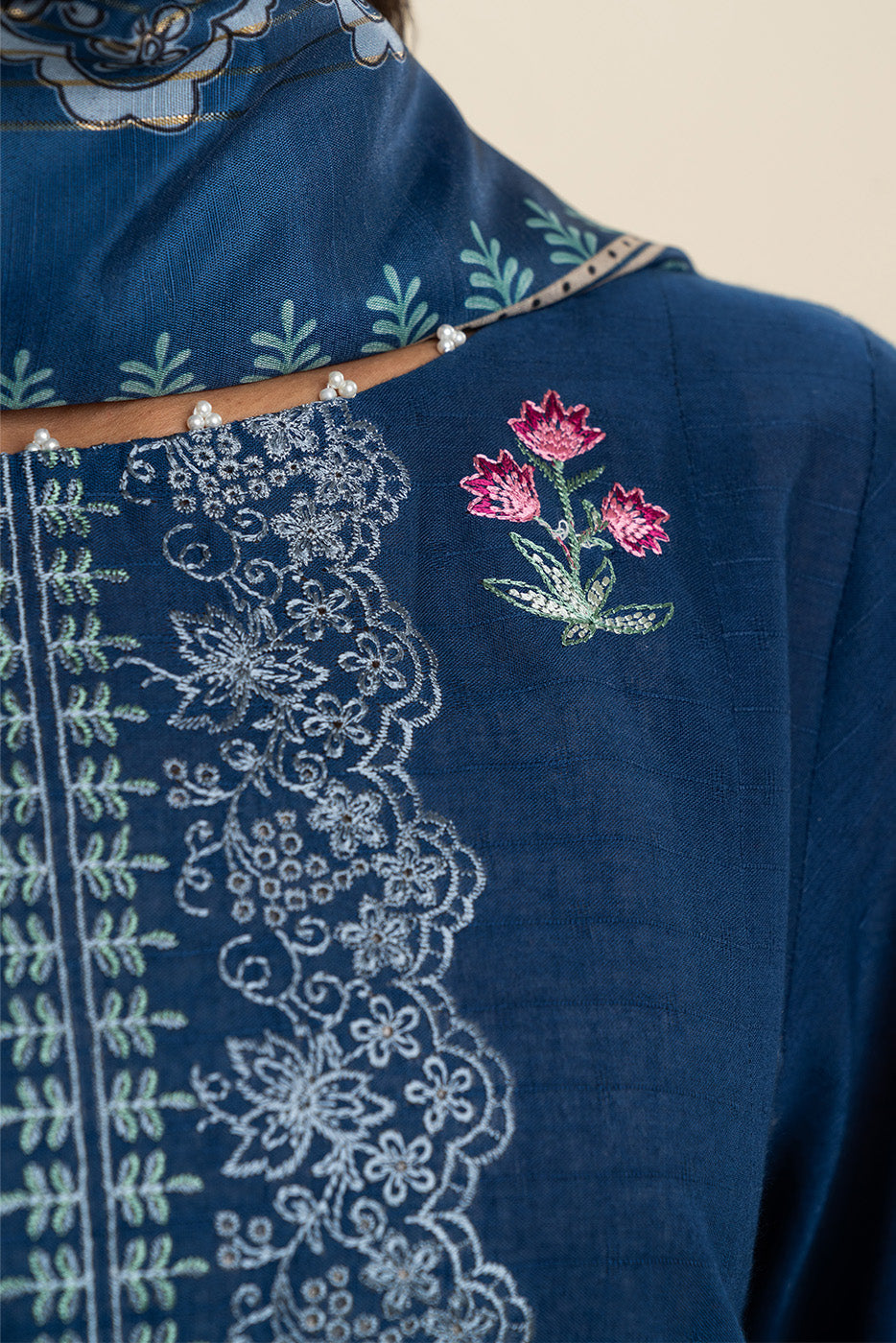 3 PIECE EMBROIDERED  TEXTURED LAWN SUIT-INDIGO HAZE (UNSTITCHED)