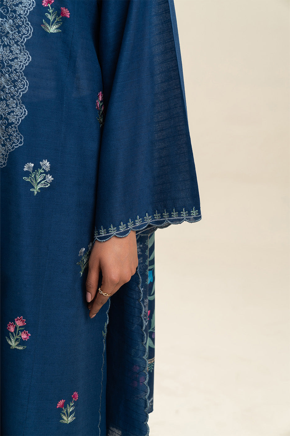 3 PIECE EMBROIDERED  TEXTURED LAWN SUIT-INDIGO HAZE (UNSTITCHED)