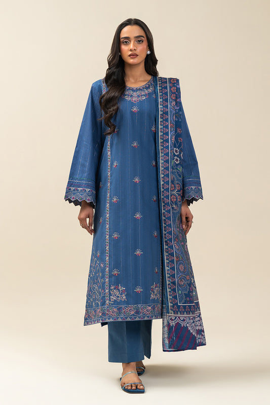 3 PIECE EMBROIDERED  TEXTURED LAWN SUIT-FLORAL TOPAZ (UNSTITCHED)